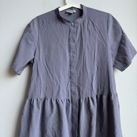 COS Button Front Gray Short Sleeve Lagenlook Minimalist Feminine Dress Small 36 - Picture 3 of 9